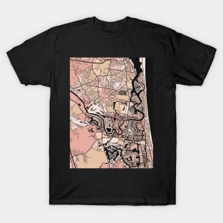 Gold Coast Map Pattern in Soft Pink Pastels T-Shirt